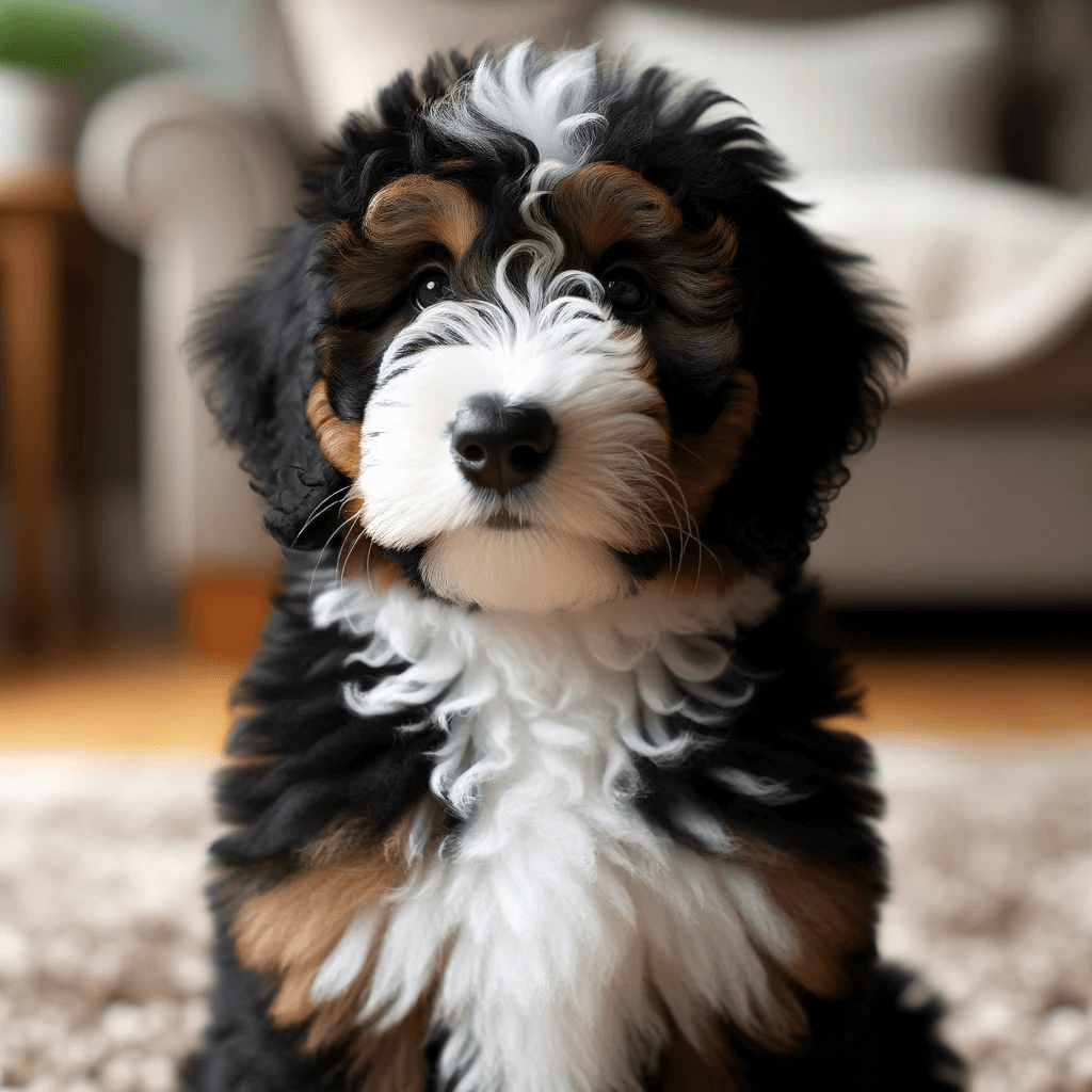 An_F1B_Bernedoodle_puppy_with_a_dense_wavy_coat_in_a_blend_of_black_white_and_brown