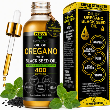 Oil Of Oregano With Black Seed Oil - Organic 2 in 1 Herbal Supplement | 400 Servings