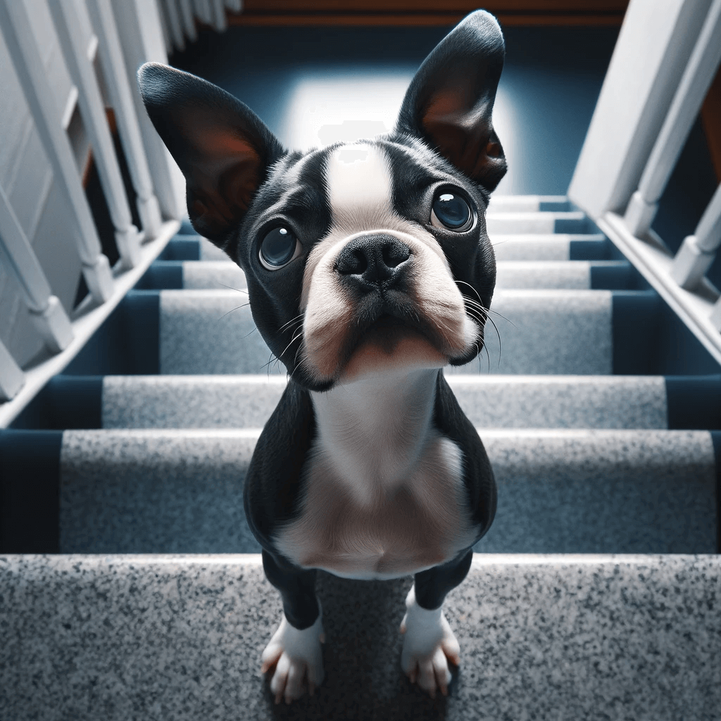 Blue_Boston_Terrier_looking_up_from_a_set_of_stairs_displaying_a_compact_build_and_the_breed_s_characteristic_tuxedo_markings