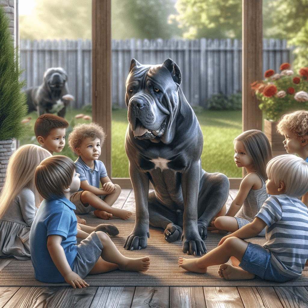 Blue_Cane_Corso_with_a_group_of_children_demonstrating_the_breed_s_gentle_nature_and_suitability_for_family_environments