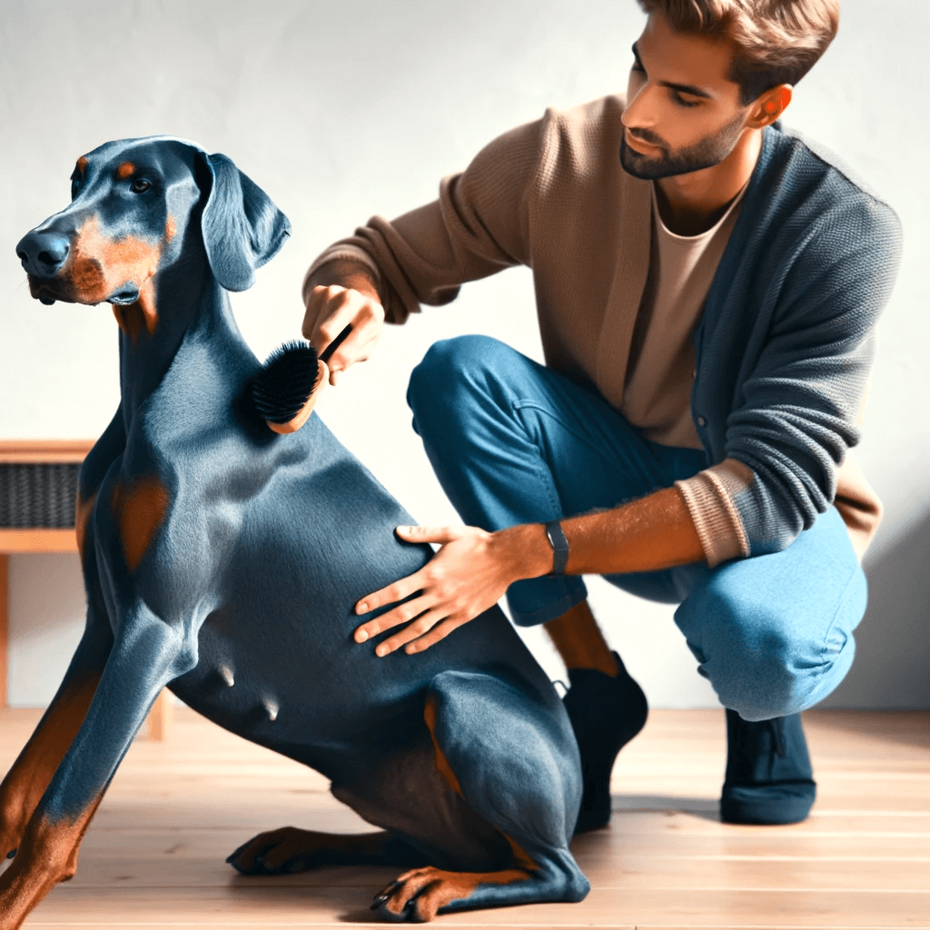 Blue_Doberman_being_groomed_by_its_owner_at_home