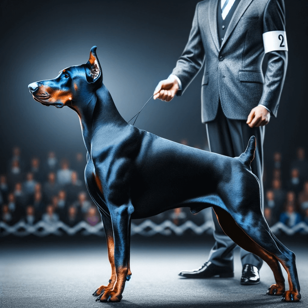 Blue_Doberman_in_a_show_stance_with_its_handler_nearby_demonstrating_the_breed_s_show_quality_and_the_beautiful_lines_of_its_structure