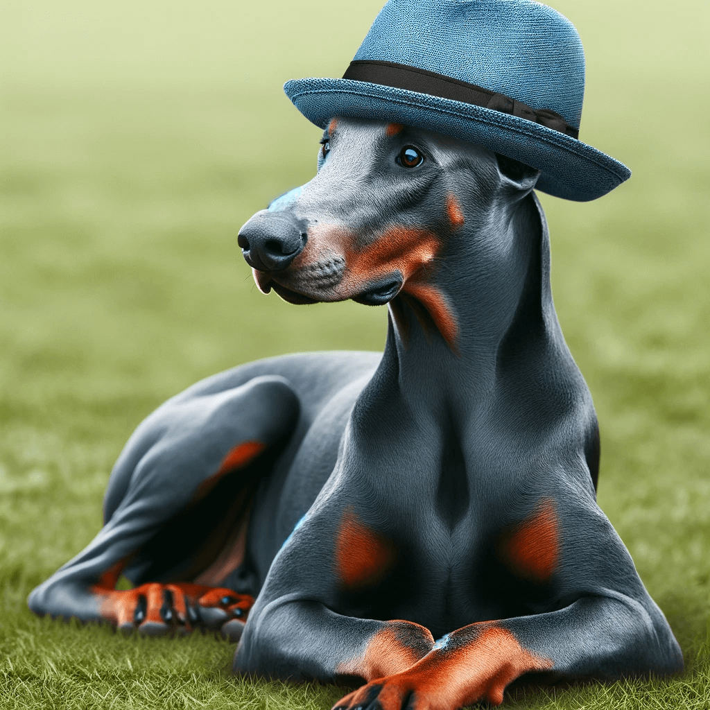 Blue_Doberman_is_seen_lying_on_the_grass_with_a_relaxed_posture_looking_attentively_to_the_side