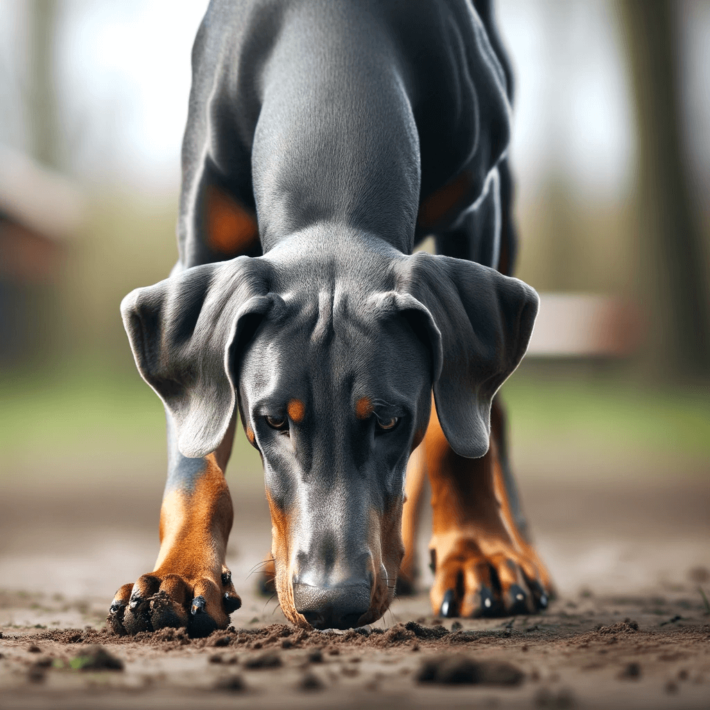 Blue_Doberman_is_sniffing_the_ground_likely_exploring_or_tracking_a_scent