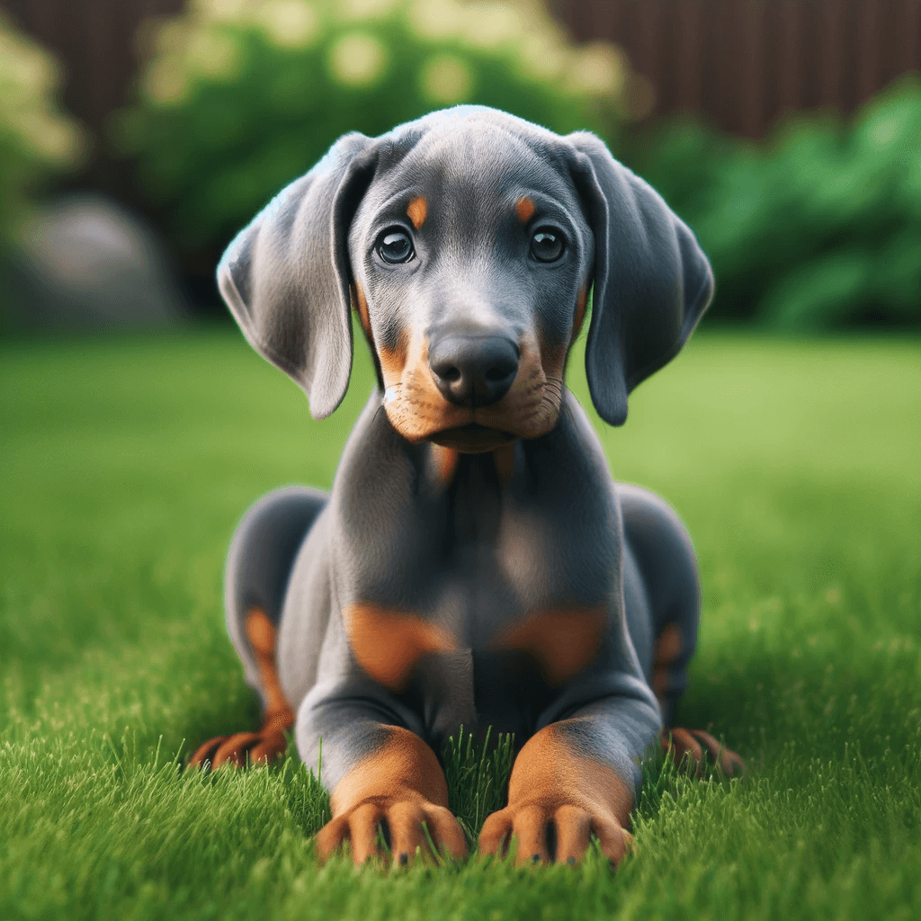 Blue_Doberman_puppy_is_sitting_on_the_grass_looking_forward_with_bright_alert_eyes