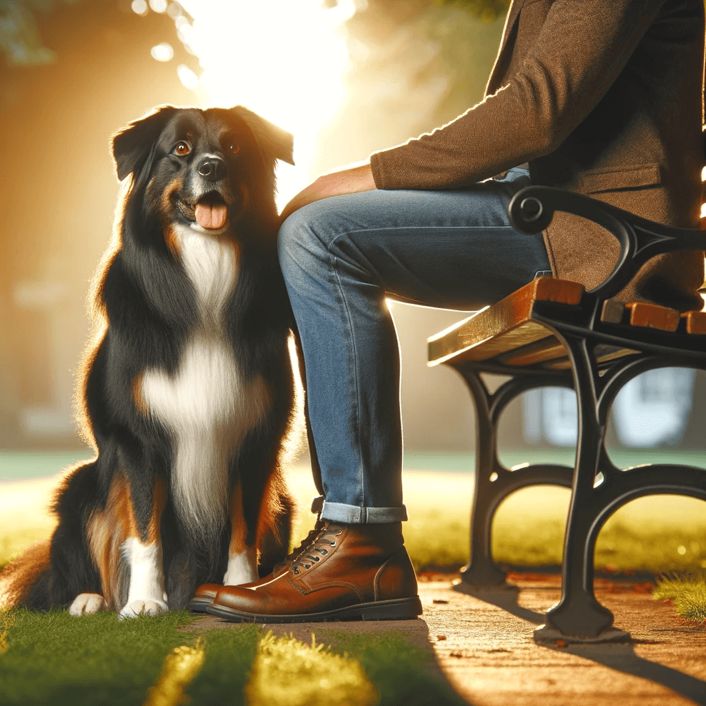 Borador_Border_Collie_Lab_Mix_sitting_faithfully_next_to_its_owner_displaying_its_strong_human_bond