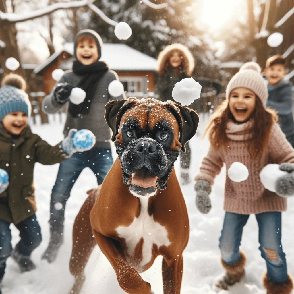 Boxador_during_a_snowball_fight_playfully_catching_snowballs_surrounded_by_children_laughing_and_playing