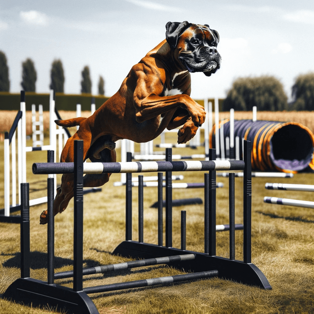 Boxador_running_through_an_agility_course_demonstrating_its_athletic_ability_as_it_leaps_over_hurdles._The_agility_course_is_s