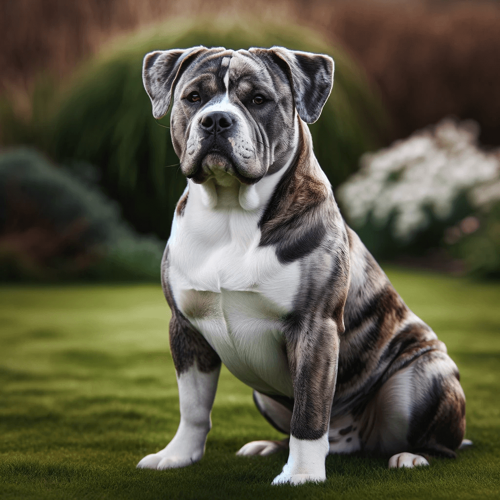 Catahoula_Bulldog_seated_on_a_grassy_surface_displaying_a_large_white_patch_on_its_chest_and_a_brindle_and_white_coat