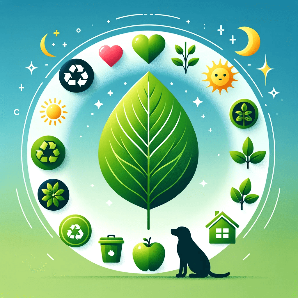 Chocolate Lab Supplements a vibrant green leaf in the center. Surrounding the leaf are icons representing a healthy lifestyle