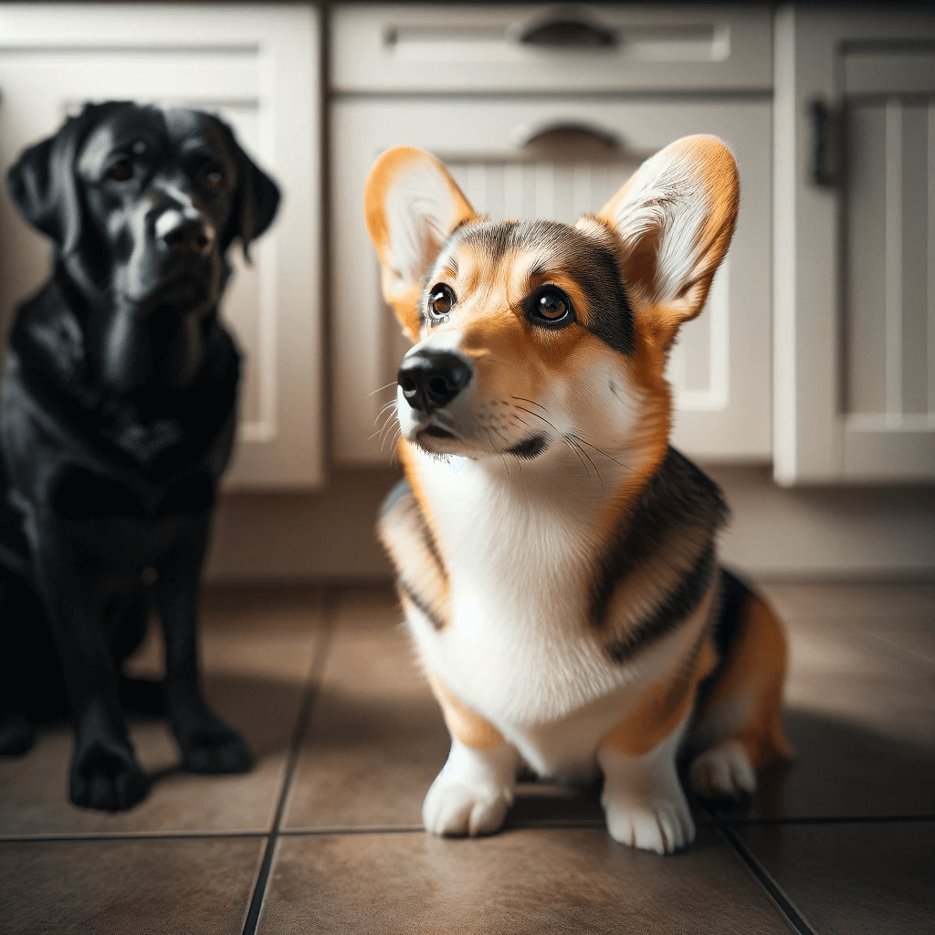 Corgi-Lab_mix_patiently_waiting_for_treats_its_obedience_and_eagerness_to_please_traits_inherited_from_its_Labrador_lineage