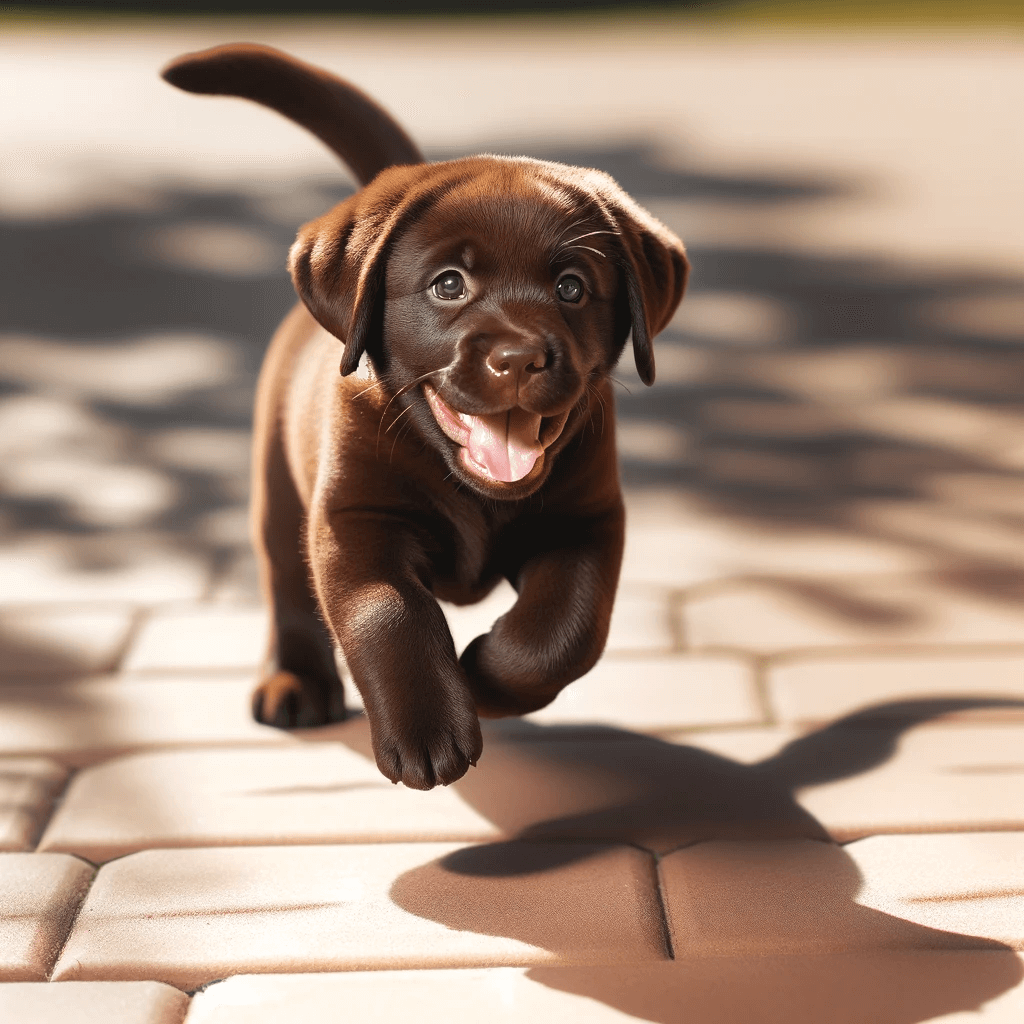 Delightful_Chocolate_Lab_Pup_With_a_Wagging_Tail_Chasing_Its_Shadow_on_a_Sunny_Day