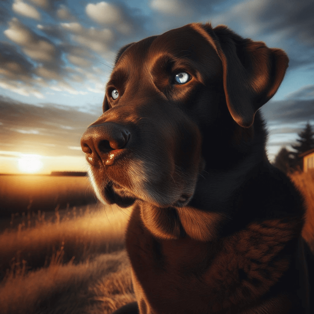 Dignified_Blue-Eyed_Chocolate_Lab_Watching_the_Sunset