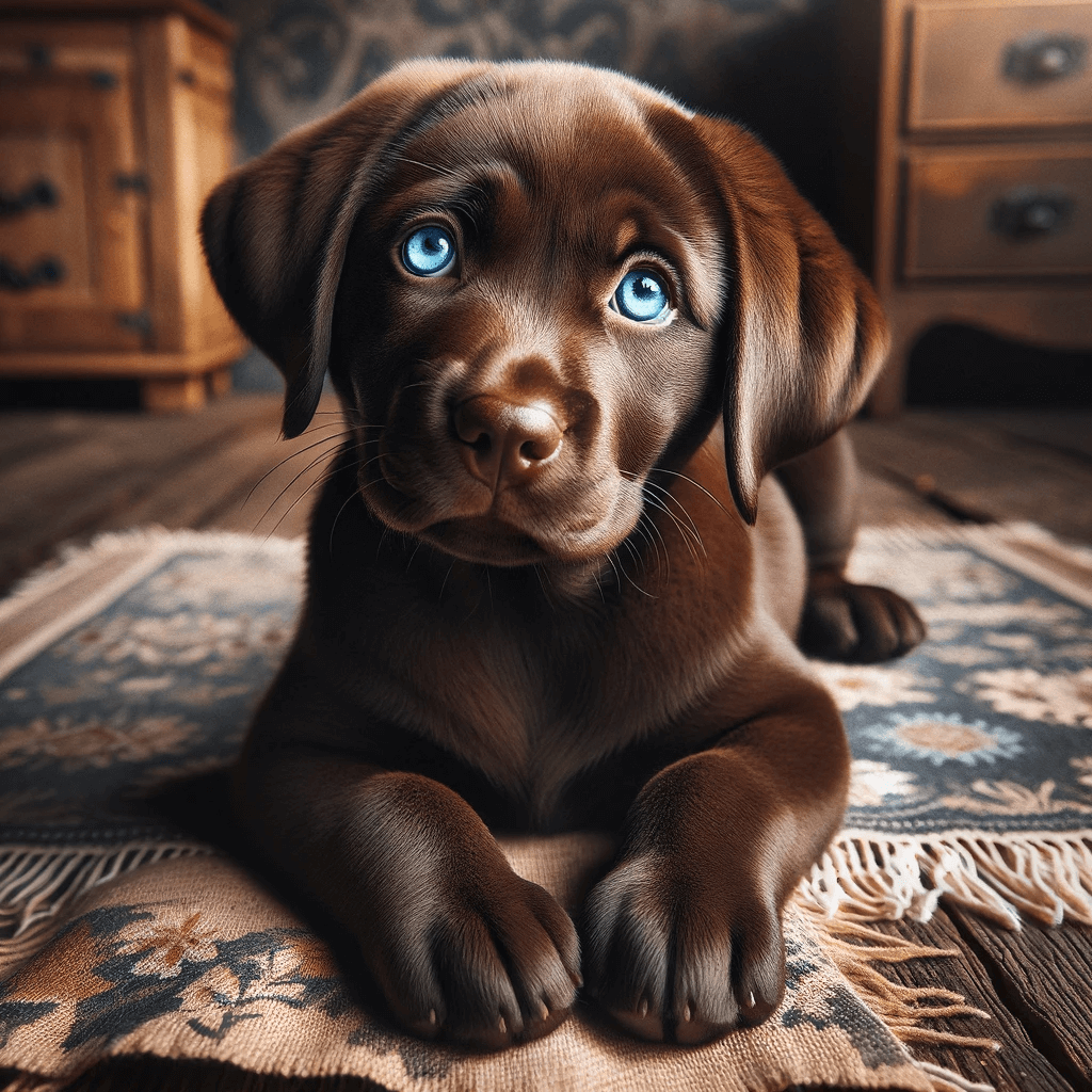 Enchanting_Blue-Eyed_Chocolate_Lab_Puppy_Lying_on_a_Cozy_Rug