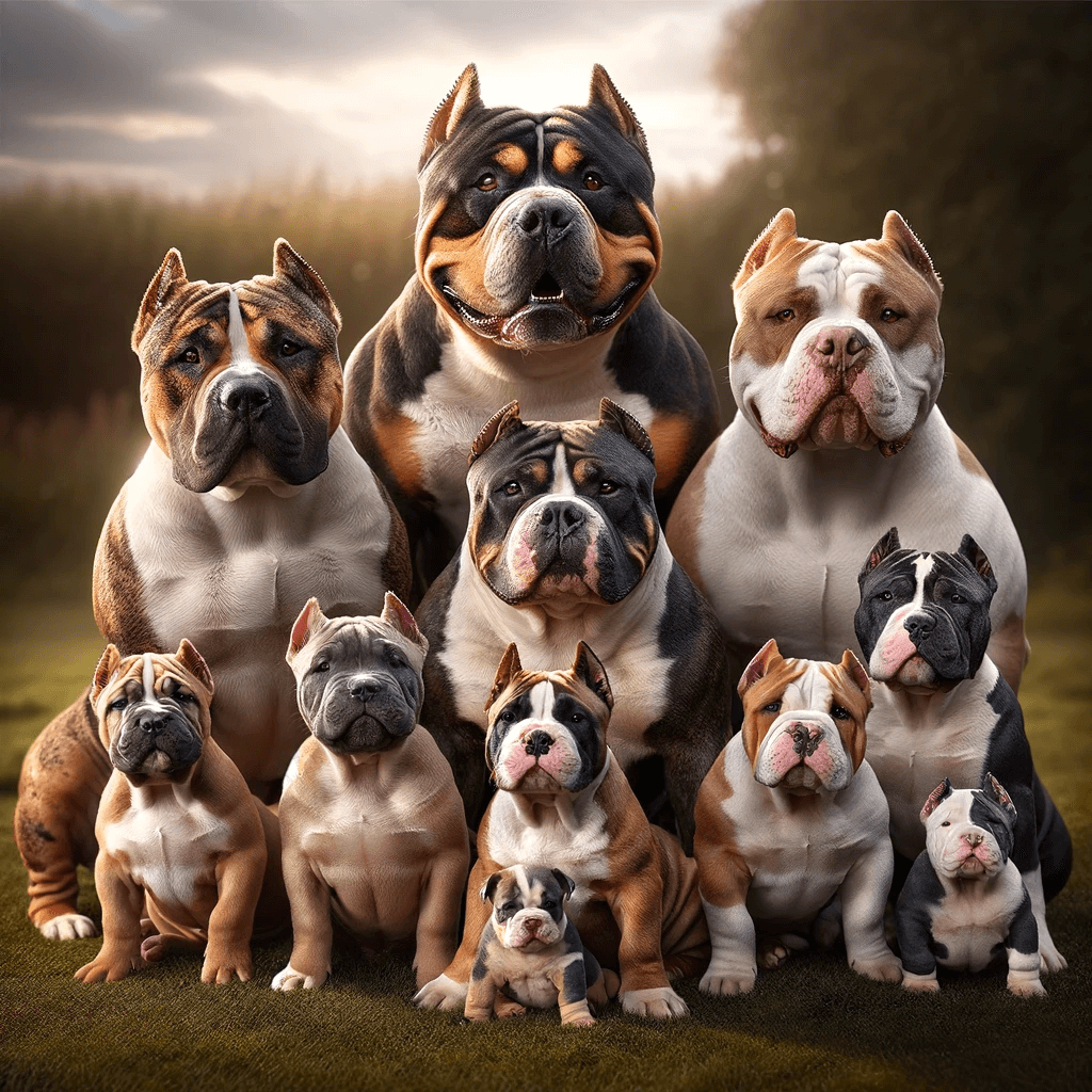 Exotic_Bullies_from_puppies_to_adults_displaying_their_diverse_coat_colors_and_muscular_frames.a