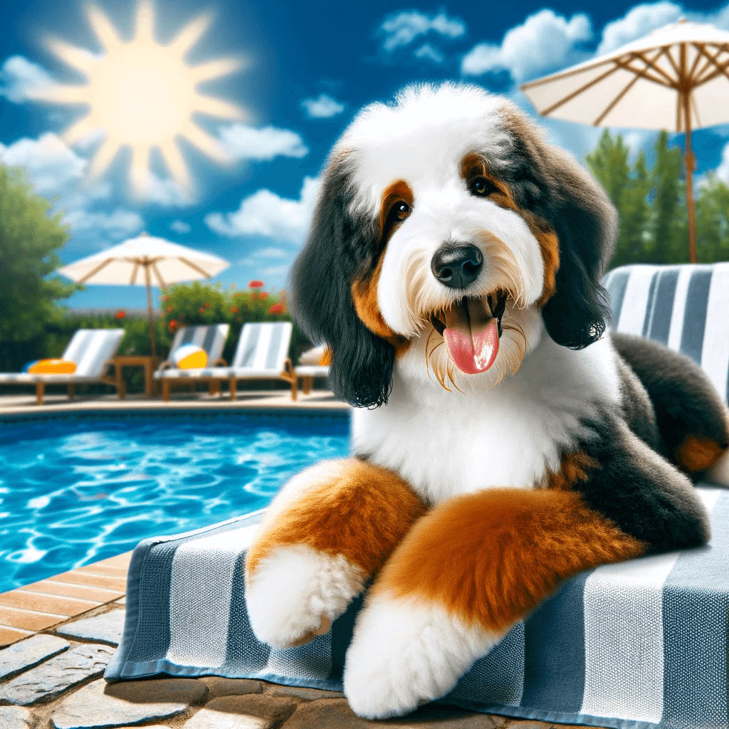 F1B_Bernedoodle_lounging_by_the_pool_ready_for_a_summer_swim