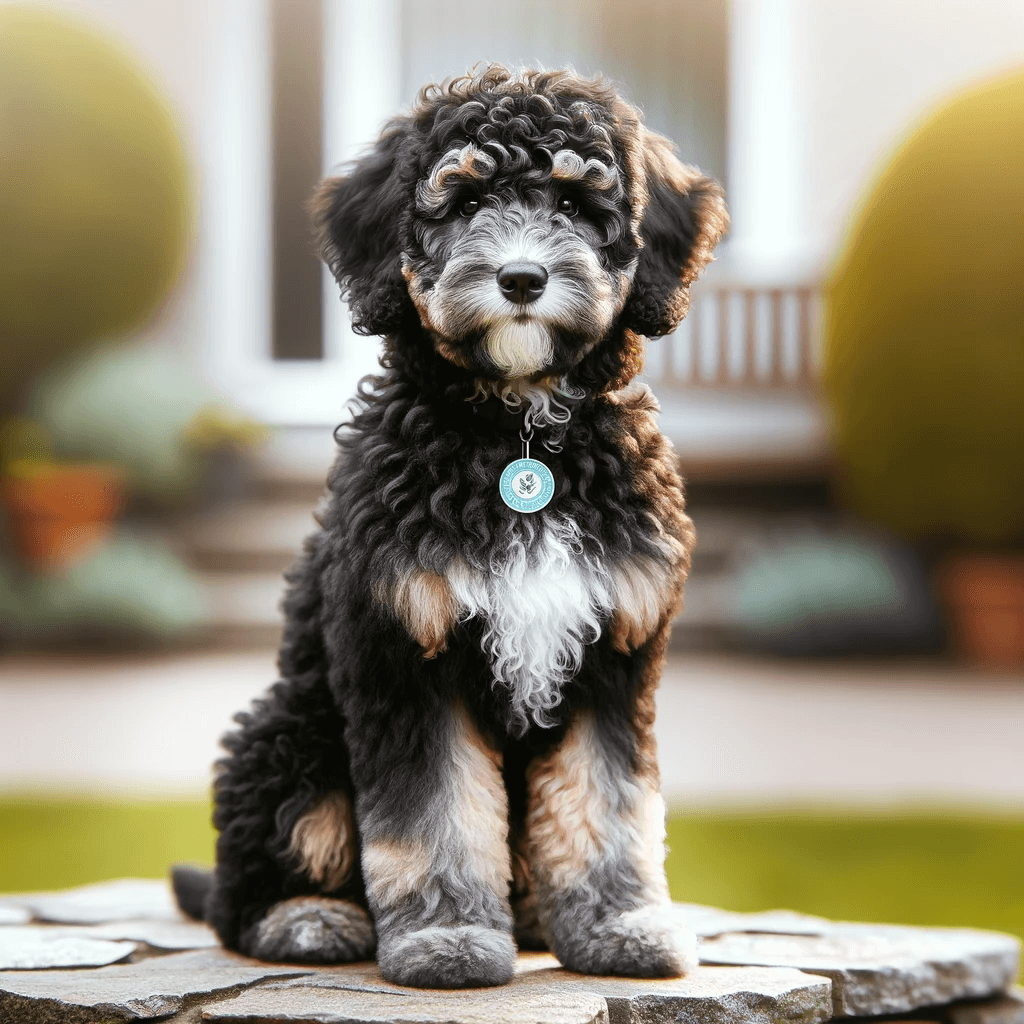 F1B_Bernedoodle_with_a_predominantly_gray_and_black_curly_coat_representing_the_strong_Poodle_genetics