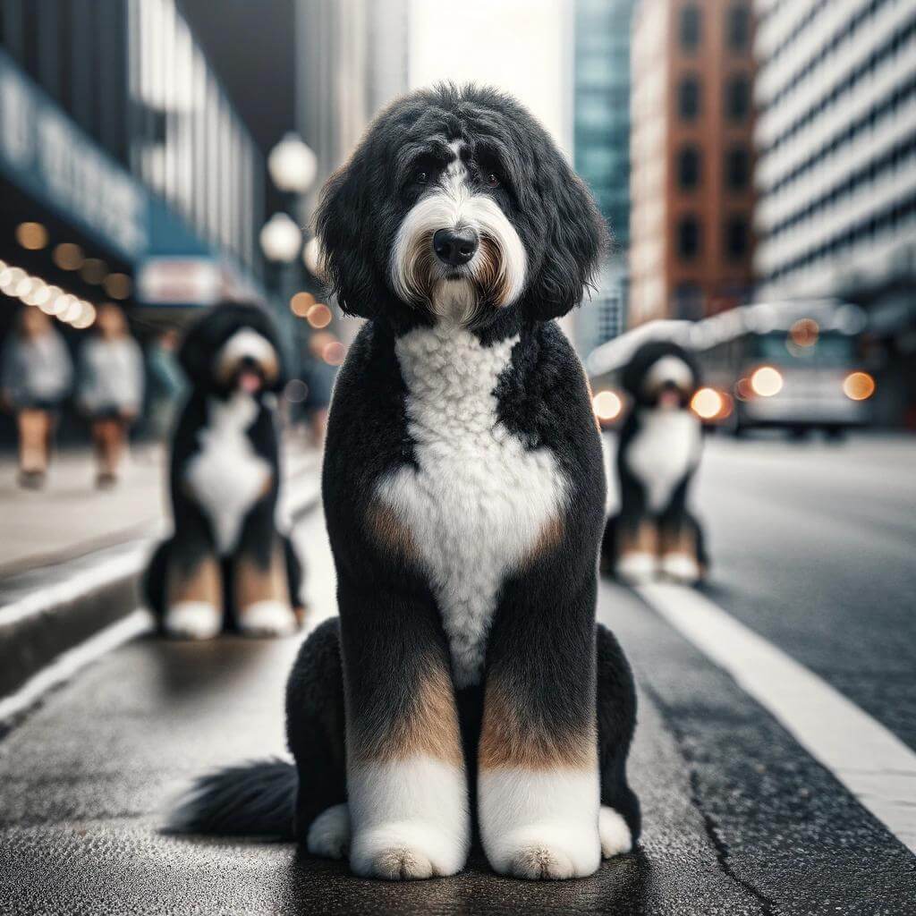 Full-grown_Bernedoodle_seated_on_a_street