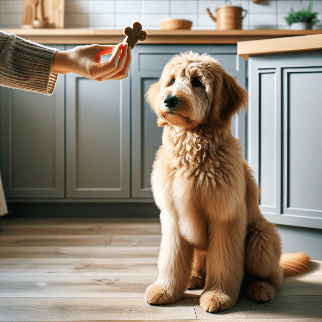 Goldendoodle_waiting_for_a_treat_demonstrating_its_trainable_nature_and_hypoallergenic_coat