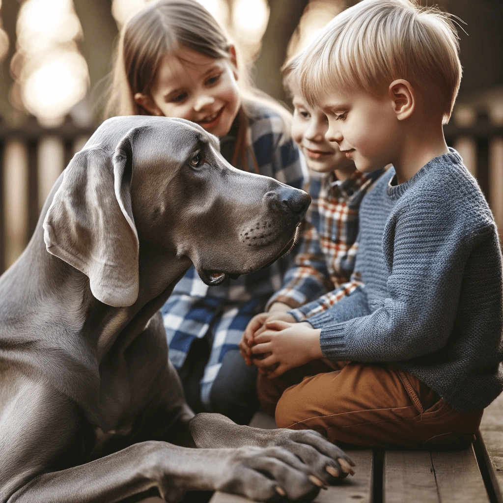 Greyador_bonding_with_children_showcasing_its_gentle_nature_in_a_heartwarming_scene_of_interaction_and_affection