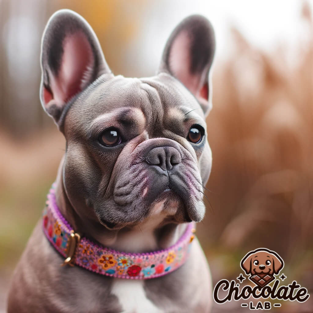 Lilac_French_Bulldog_adorned_with_a_colorful_patterned_collar._The_background_is_a_blurred_natural_setting