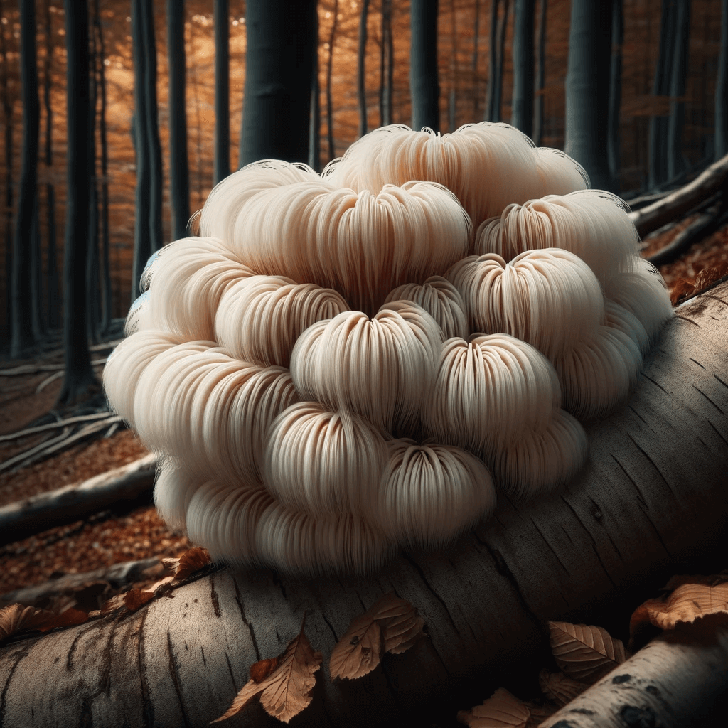 Lion_s_Mane_mushroom_with_its_soft_white_fibers_growing_on_a_tree_at_the_forest_s_edge._The_contrast_of_the_mushroom_against_the_dark_bark_is_e