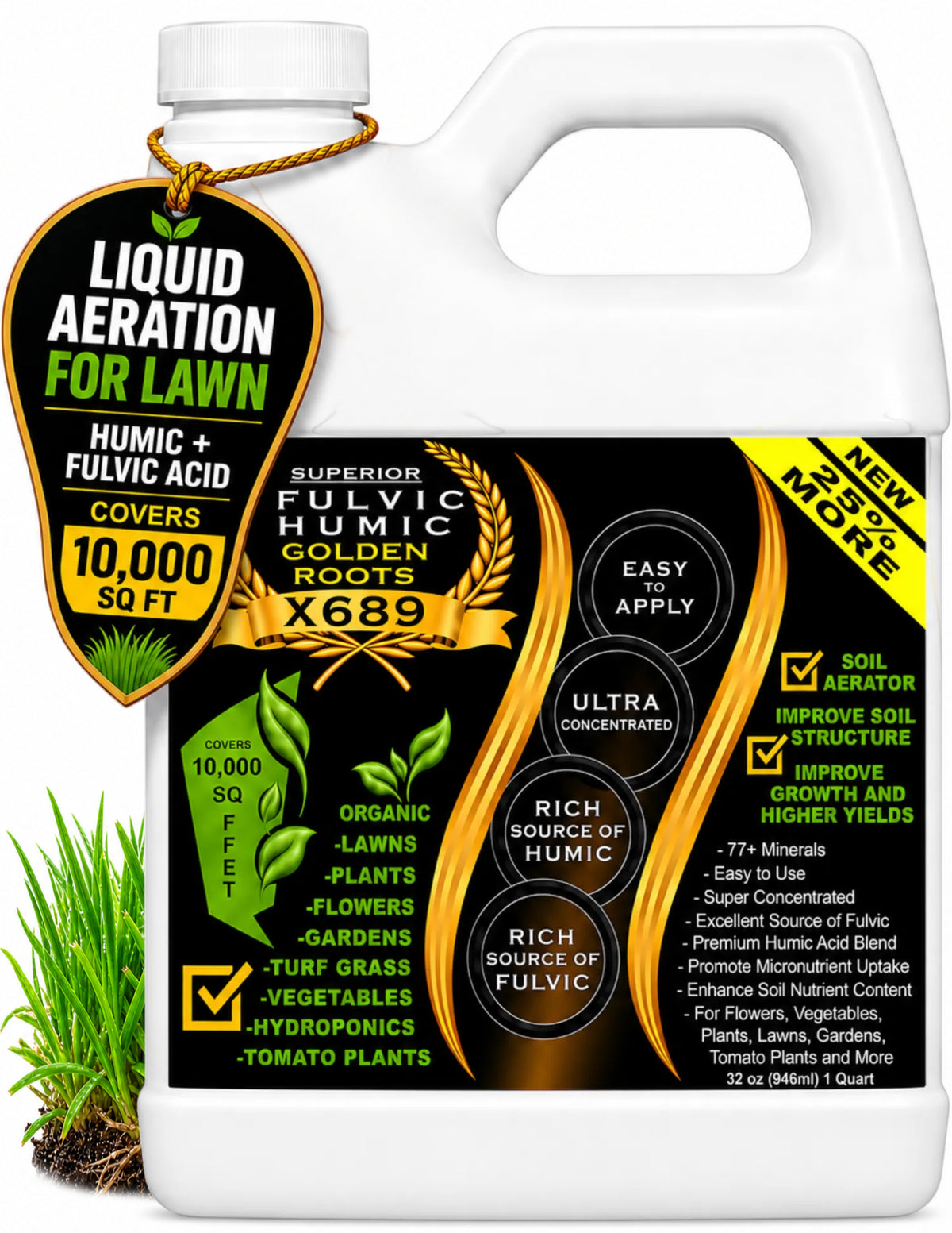 Liquid Aeration for Lawn - Humic & Fulvic Acid, Covers 10,000 Sq Ft