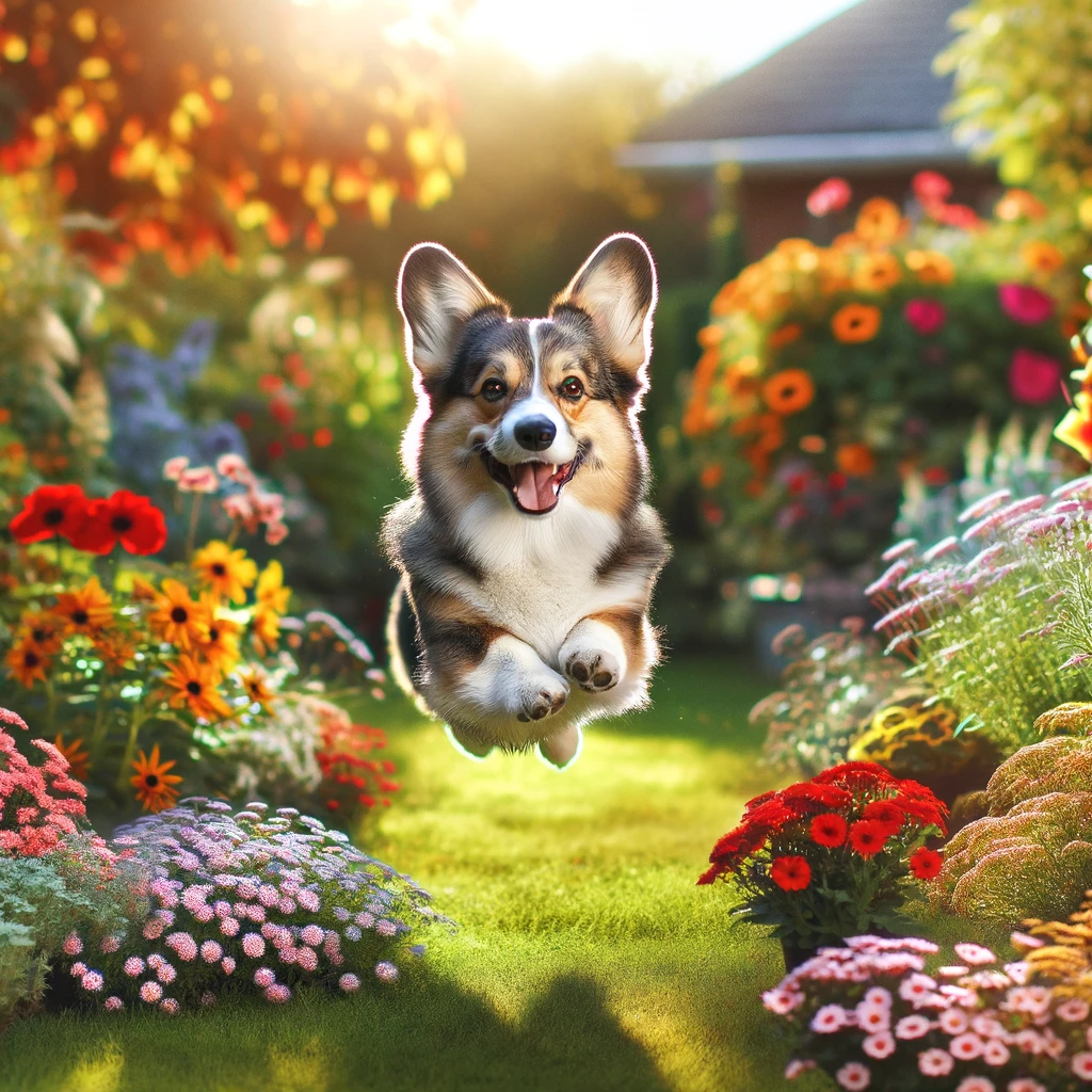 Merle_Corgi_enjoying_a_sunny_day_leaping_joyfully_in_a_garden_filled_with_vibrant_flowers
