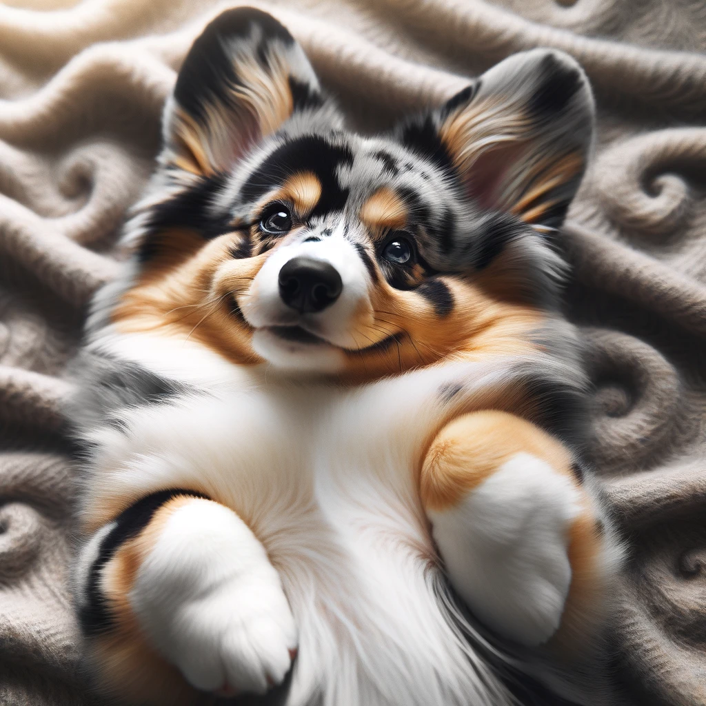 Merle_Corgi_lying_on_its_back_showcasing_its_unique_coat_pattern_of_swirling_colors