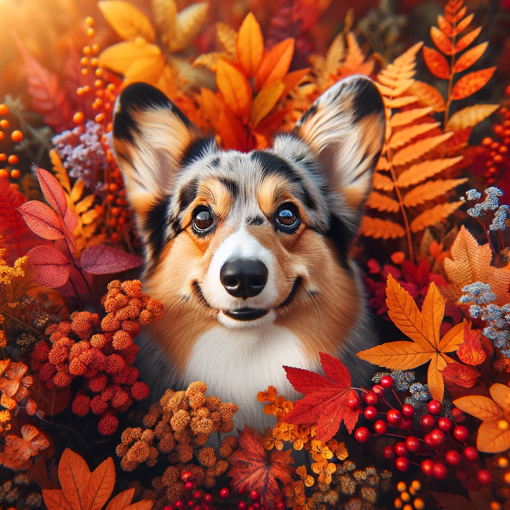 Merle_Corgi_peeking_out_from_behind_colorful_fall_foliage_adding_a_touch_of_whimsy_to_the_scene