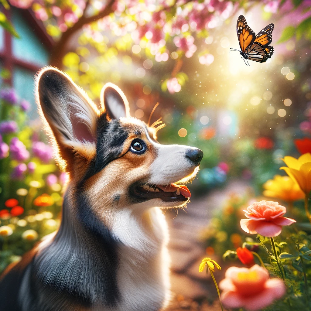 Merle_Corgi_s_ears_standing_upright_as_it_playfully_chases_a_butterfly_in_a_blooming_garden