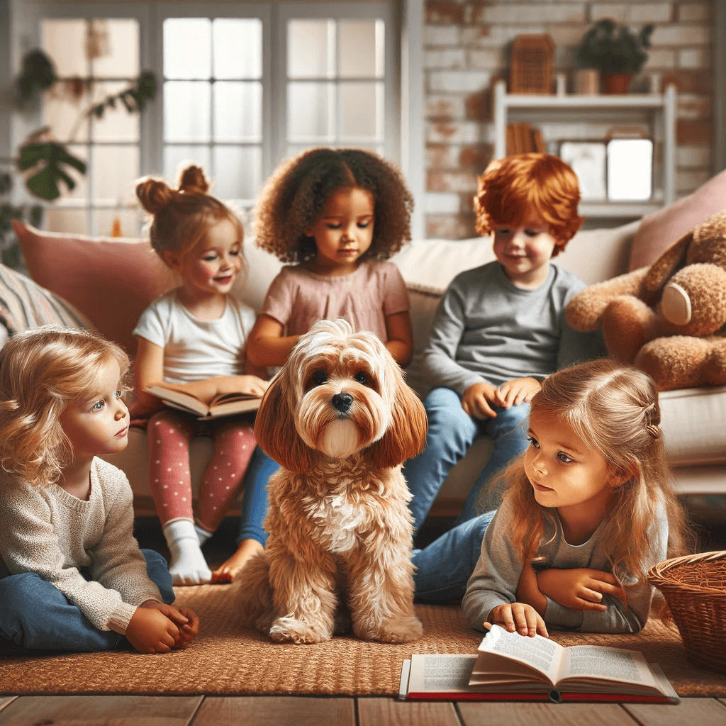 Mini_Cavapoo_in_a_warm_home_setting_surrounded_by_children_emphasizing_its_suitability_as_a_family_pet