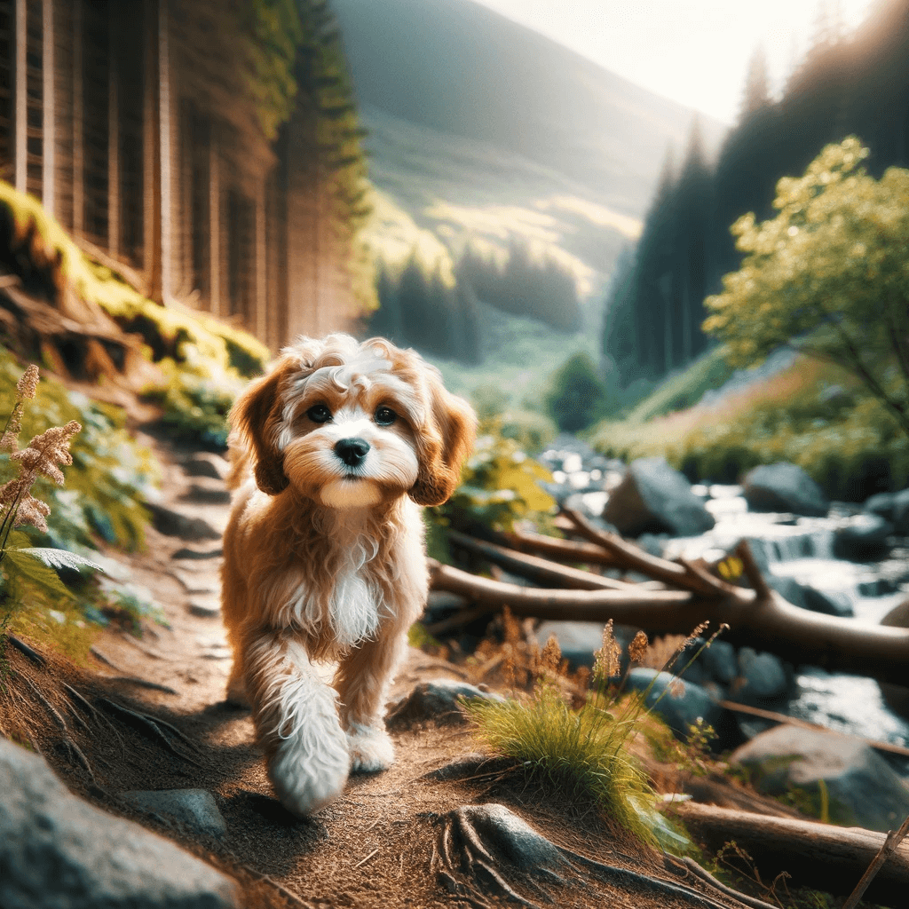 Mini_Cavapoo_on_a_nature_hike_showcasing_its_moderate_energy_levels_and_love_for_outdoor_activities