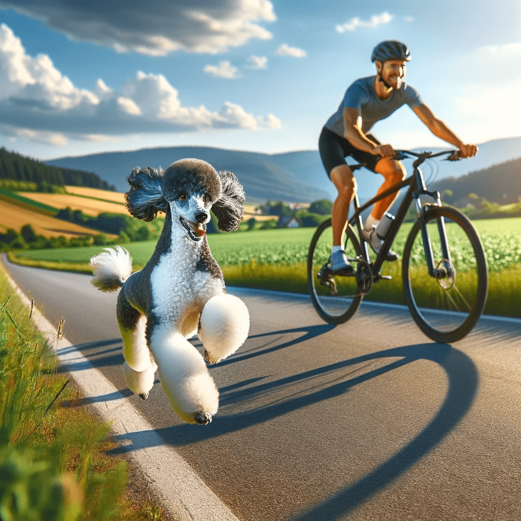 Parti_Poodle_running_alongside_a_bicycle_showcasing_its_athletic_ability_and_energy