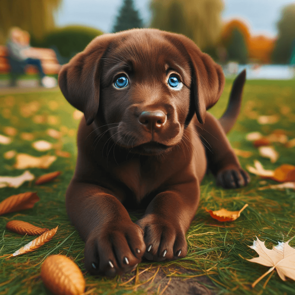 Playful_Stance_of_a_Blue-Eyed_Chocolate_Lab_Puppy_in_a_Park