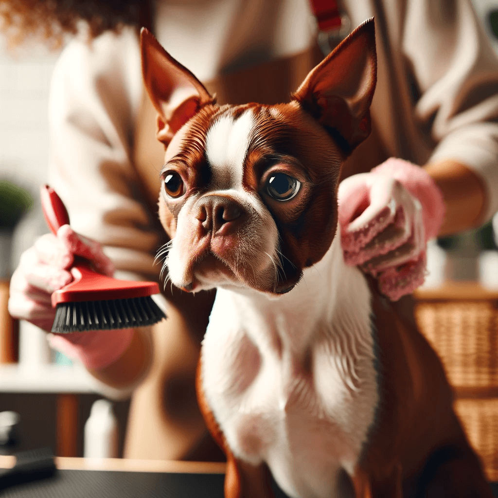 Red_Boston_Terrier_enjoying_a_grooming_session_focusing_on_the_care_of_its_short_smooth_red_coat_and_overall_grooming_needs.