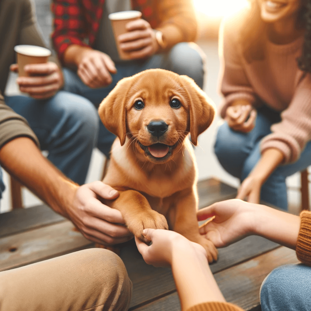 Red_Fox_Labrador_puppy_in_a_social_setting_enjoying_being_around_people