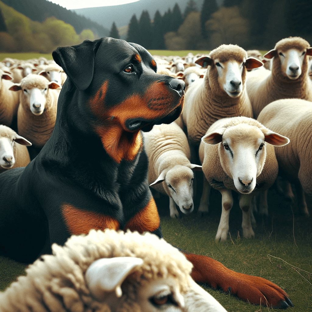 Red_Rottweiler_attentively_watching_over_a_flock_of_sheep_demonstrating_its_natural_protective_instincts