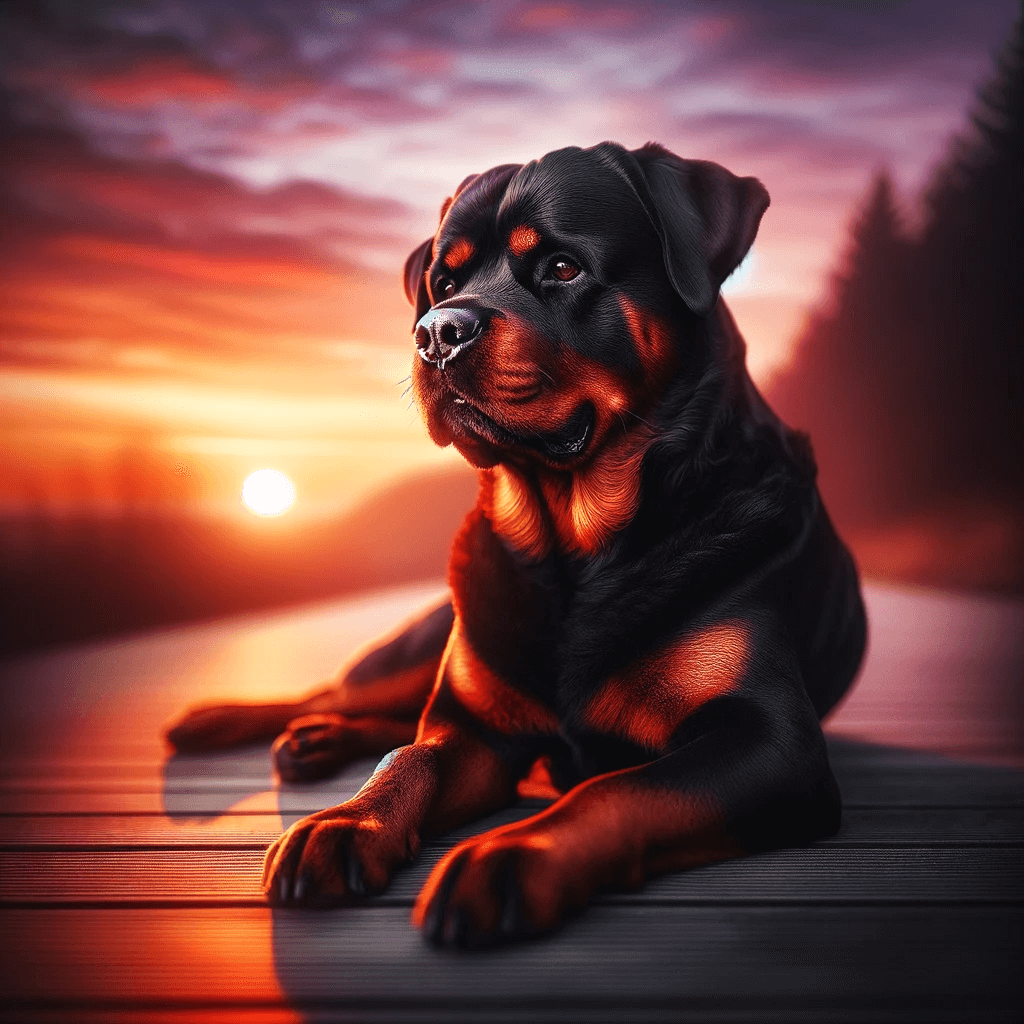 Red_Rottweiler_in_a_relaxed_pose_enjoying_a_sunset_with_the_warm_colors_of_the_sky_complementing_its_red_coat