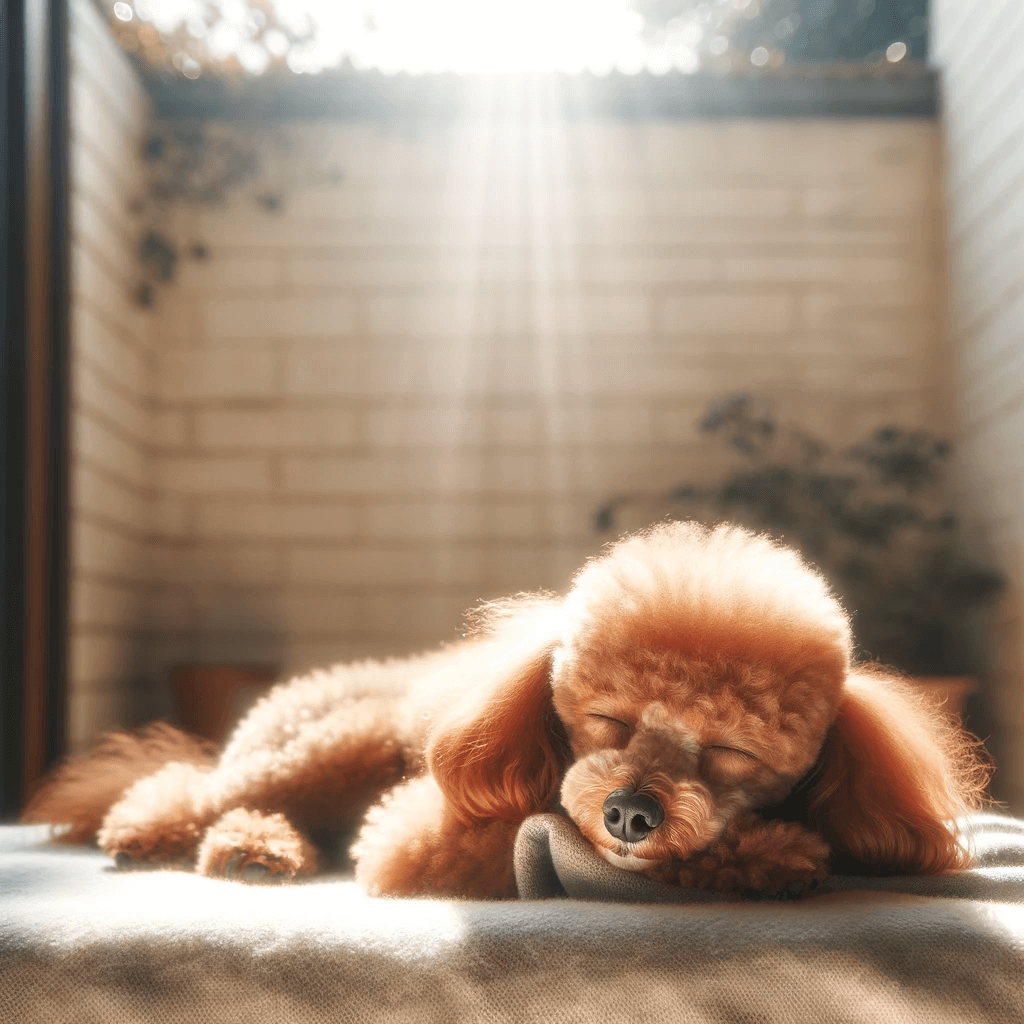 Red_Toy_Poodle_enjoying_a_peaceful_nap_in_the_sun._The_image_captures_the_dog_lying_comfortably_on_a_soft_blanket_in_a_sunny_spot