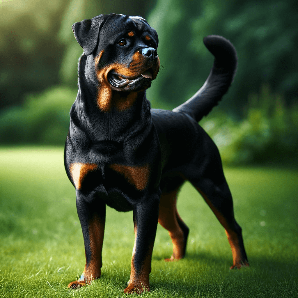 Rottweiler_standing_on_grass_showcasing_its_muscular_build_and_shiny_black_coat_with_tan_markings
