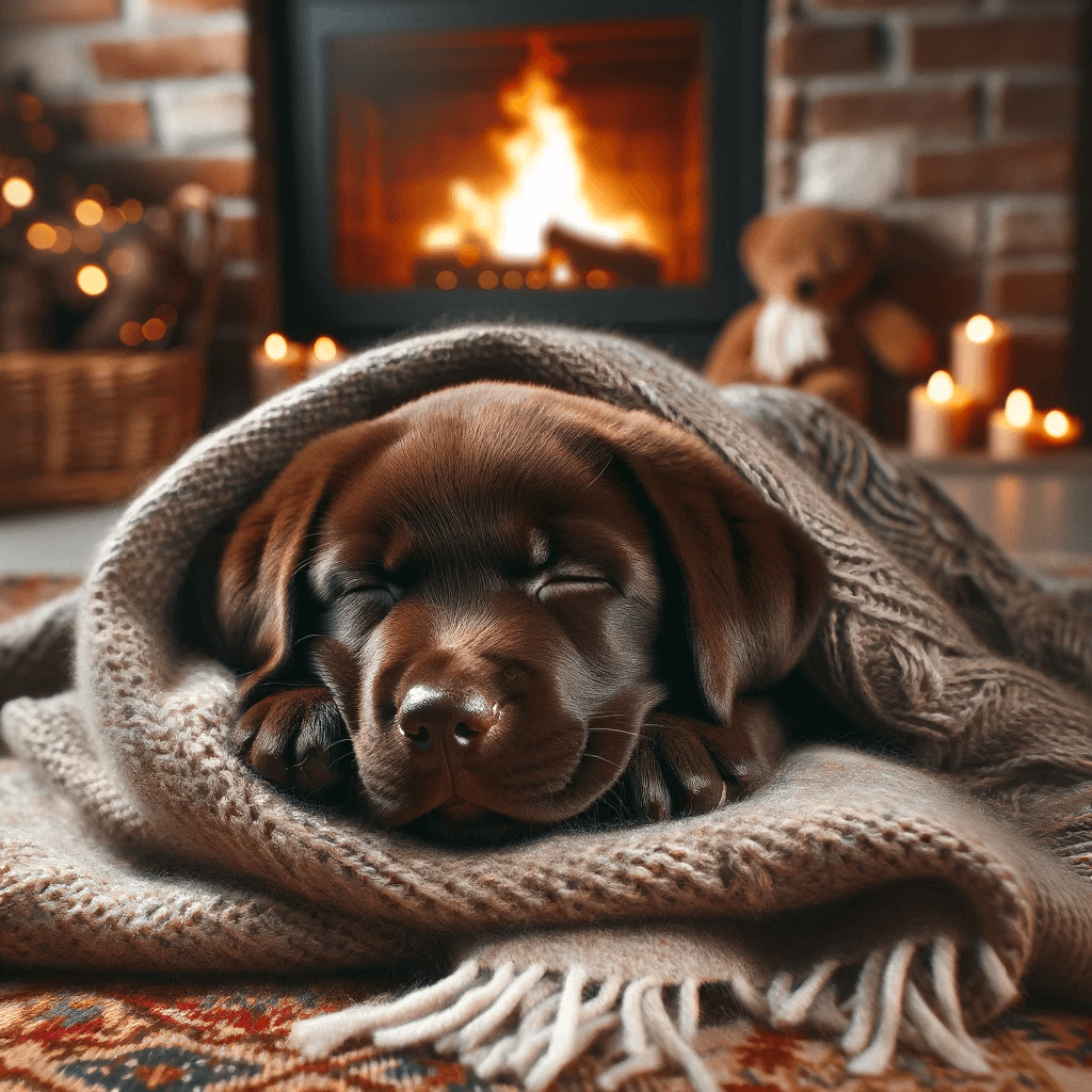 Sleepy_Chocolate_Lab_Puppy_Snuggled_in_a_Cozy_Blanket_by_a_Crackling_Fireplace_f7359de2