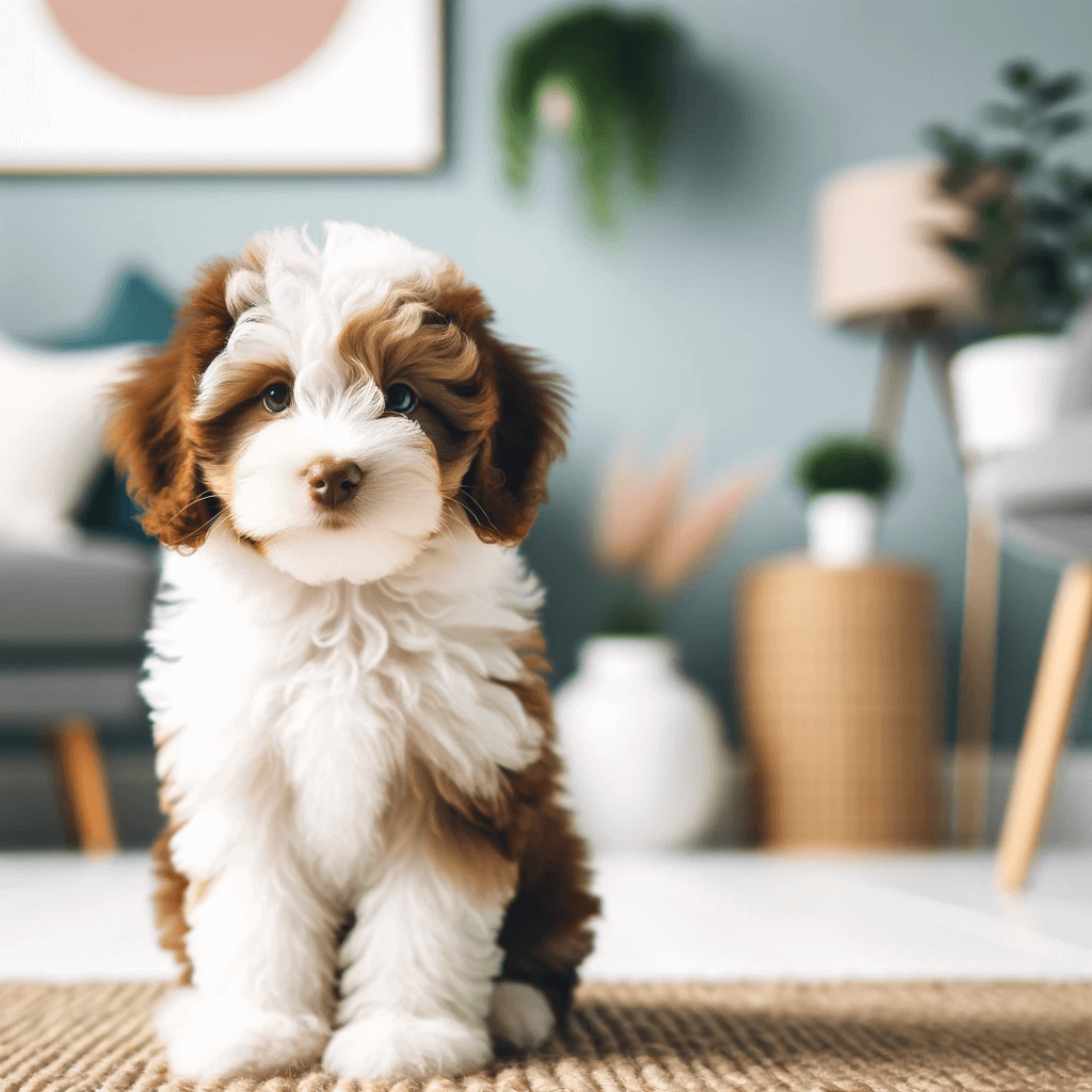 Toy_Aussiedoodle_puppy_with_white_and_brown_fur_sits_looking_innocently_at_the_camera