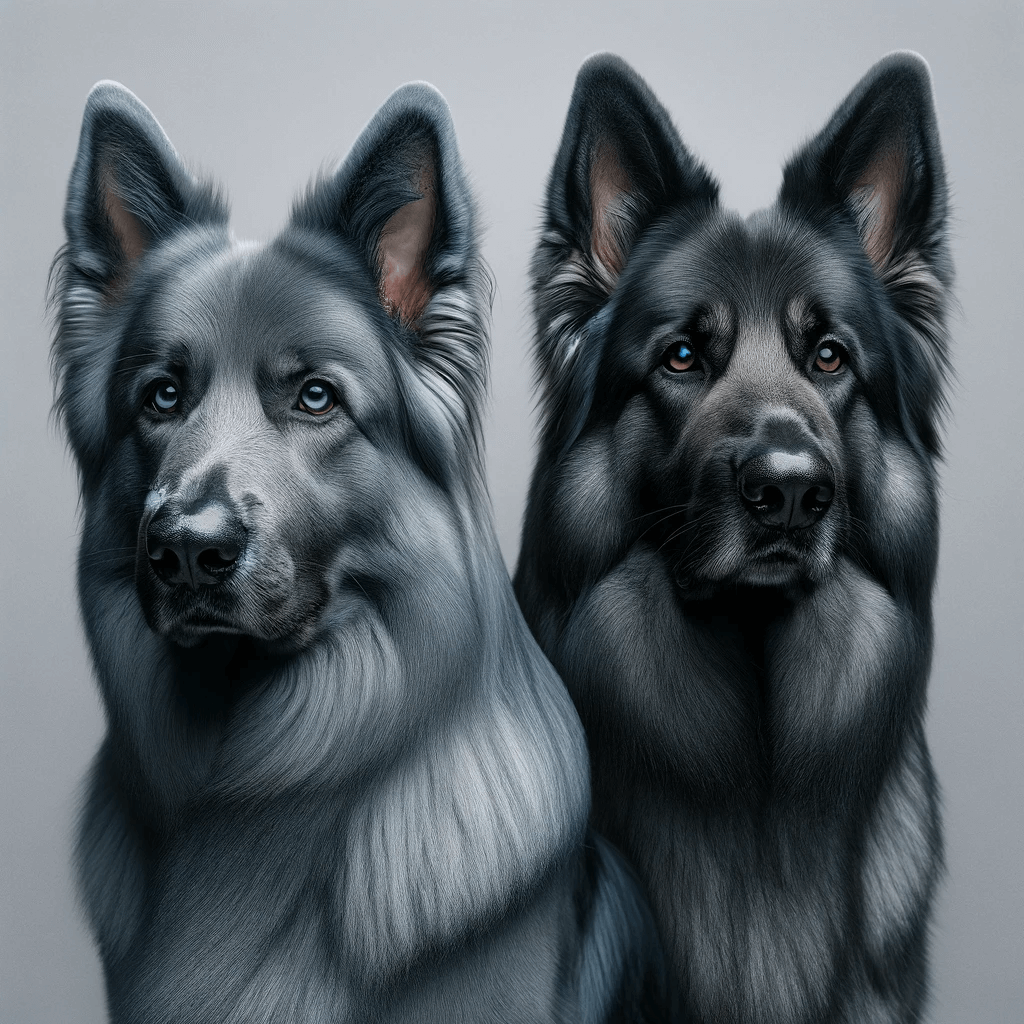 Two_Blue_German_Shepherds_one_looking_at_the_camera_with_a_protective_stance_while_the_other_gazes_away