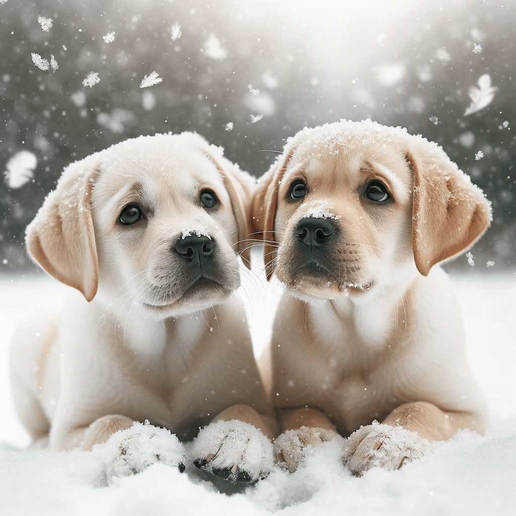 Two_playful_green_Labrador_puppies_with_a_hint_of_green_in_their_fur_enjoying_a_snowy_landscape