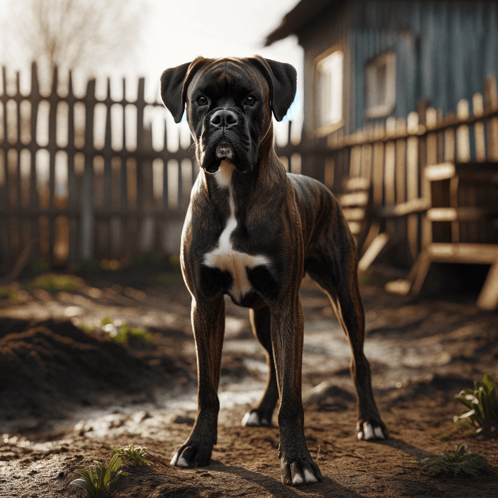 brindle_Boxer_Lab_mix_stands_on_a_bare_dirt_patch_with_a_fence_in_the_background_looking_forward_with_a_blend_of_alertness_and_curiosity._The_dog_e