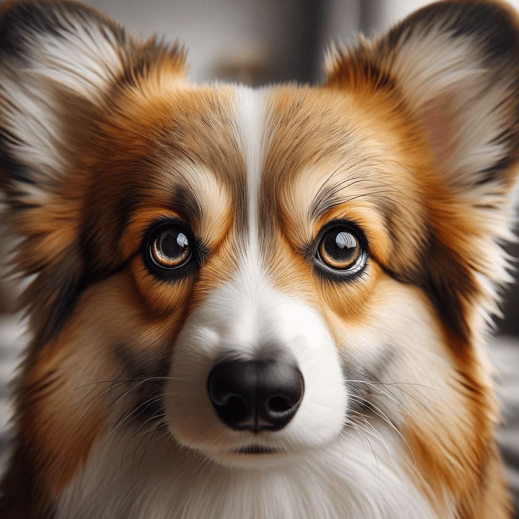 corgi_poodle_mix-_Corgipoo._Its_fur_exhibits_an_intricate_blend_of_light_brown_and_white_with_distinctive