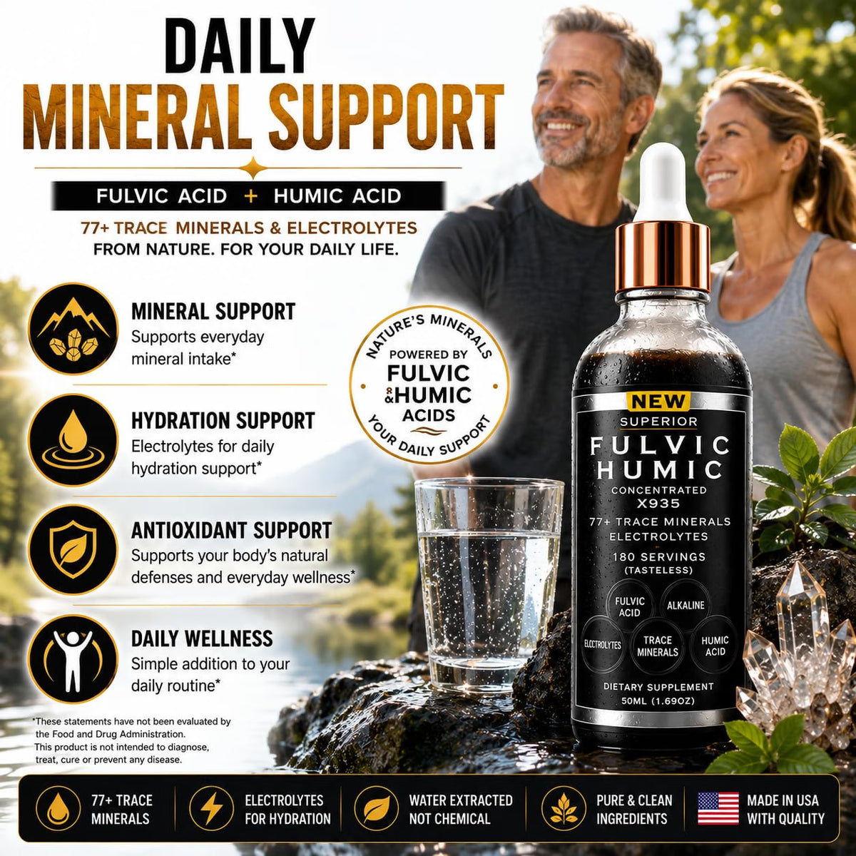 Fulvic Humic Mineral Blend Drops – 77+ Trace Minerals & Electrolytes
