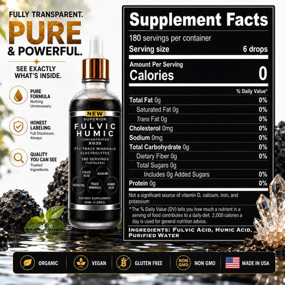 Fulvic Humic Mineral Blend Drops – 77+ Trace Minerals & Electrolytes