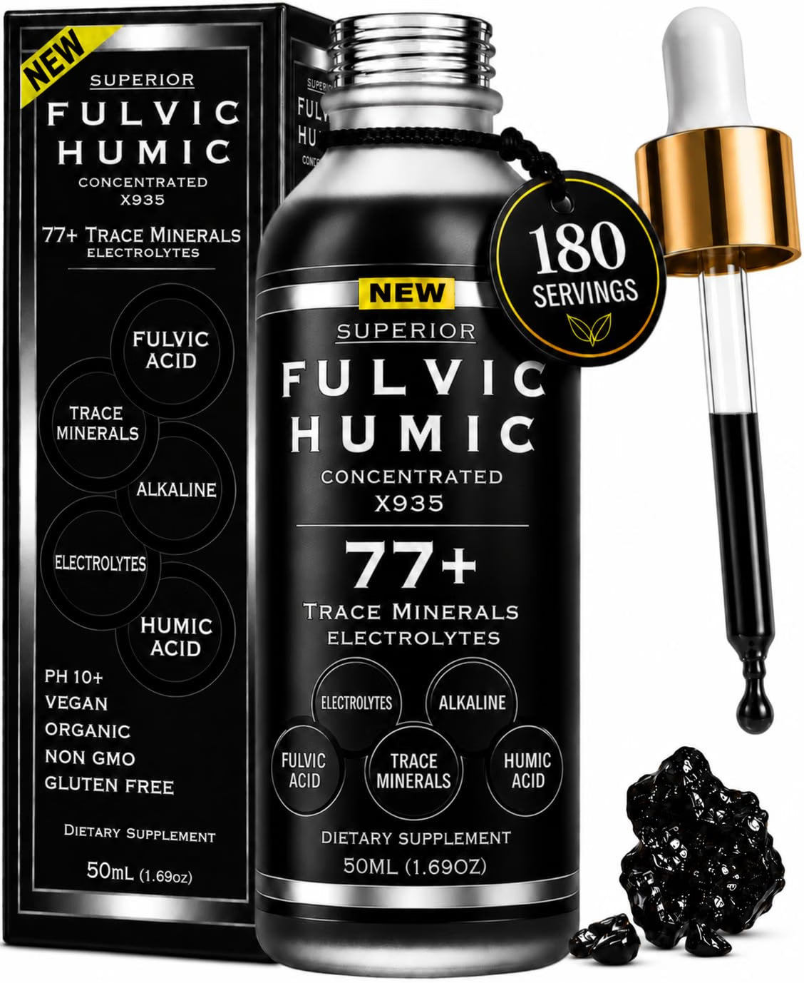 Fulvic Humic Mineral Blend Drops – 77+ Trace Minerals & Electrolytes